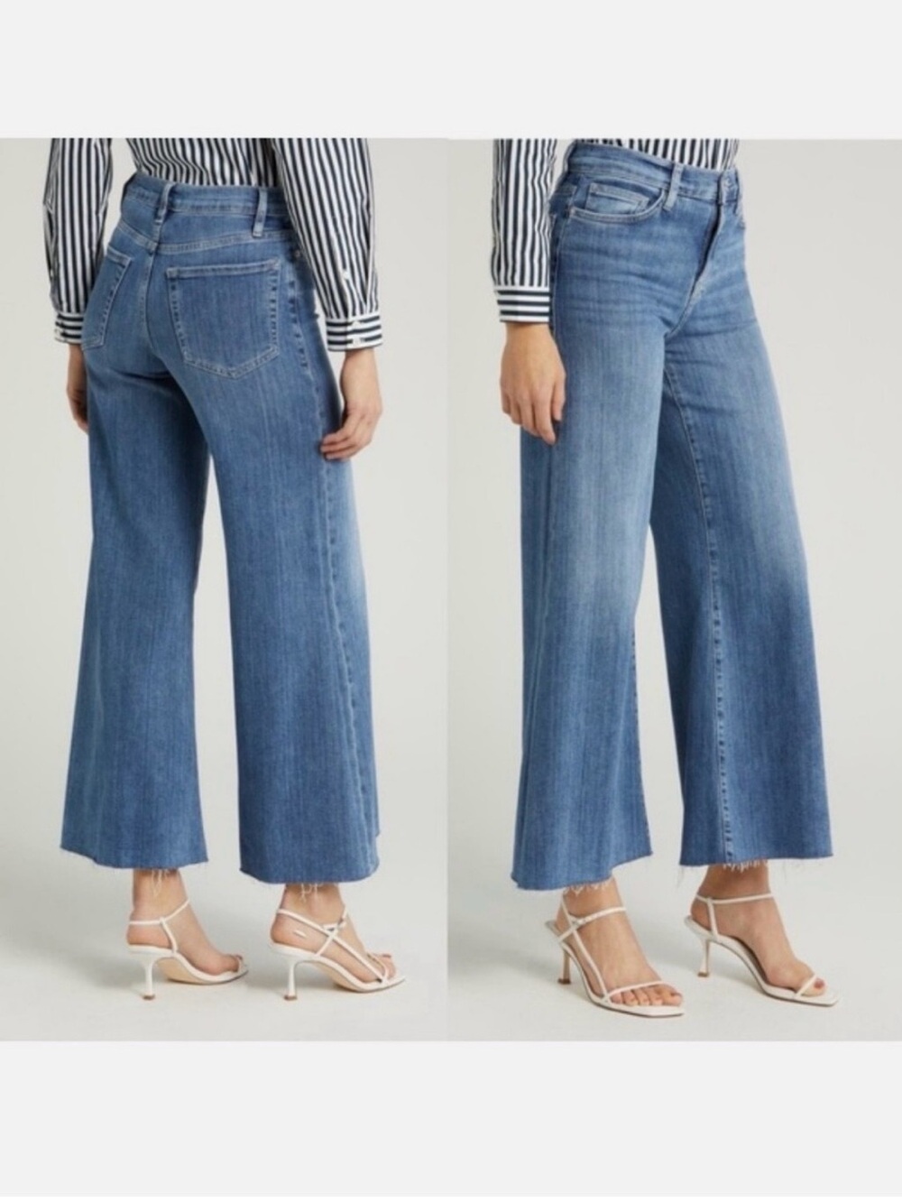 NWOT Frame La Palazzo Crop High rise Wide Leg Flare Jeans Daphne Blue Raw Hem 29